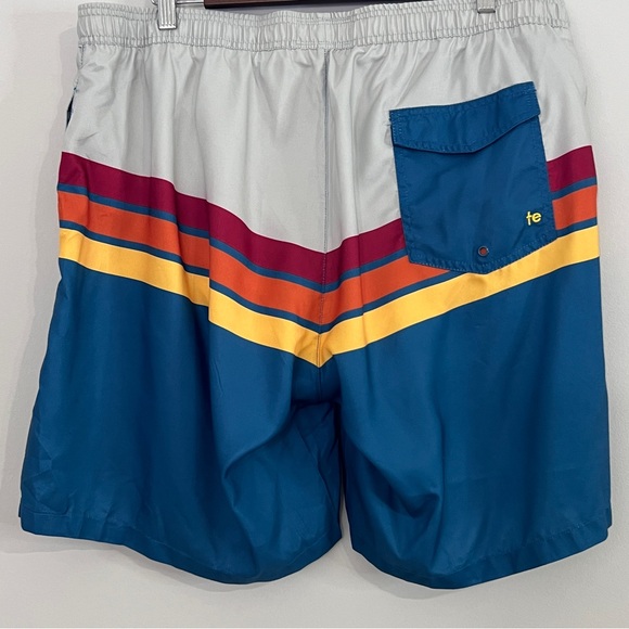 Tipsy Elves Retro Summer Swim Trunks Multicolor Gray Blue Stripe Mens Size 3XL - Picture 3 of 13